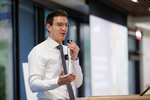 Marc Allen speaking at a workshop about Shared Prosperity and economic mobility.