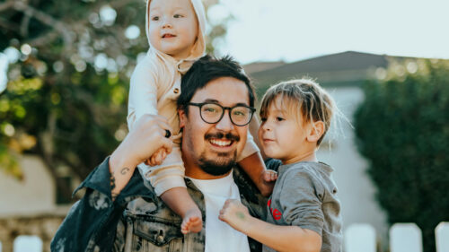 Happy parent and children